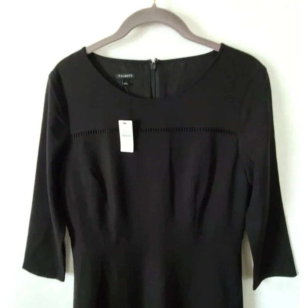 Talbots Fit & Flare LBD Dress 3/4 Sleeve Dress Sz 4 Black Zip Dressy NWT $149 - Picture 9 of 10